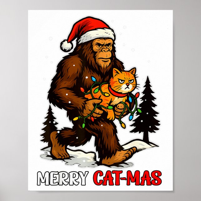 Poster Joyeux Catmas Bigfoot Et Lumières Chapeau De Père  (Devant)
