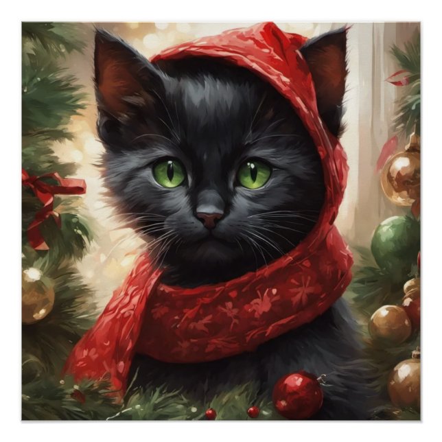 Poster Joyeux chat noir Noël (Devant)