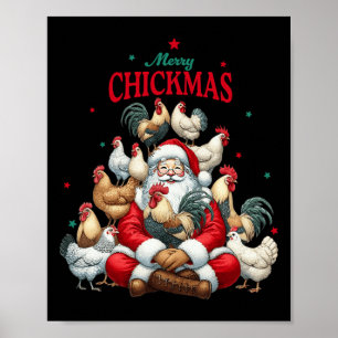 Poster Joyeux Chickmas Cute Père Noël Poulet de Noël Ferm