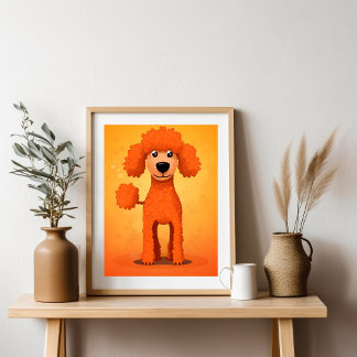 Poster Joyeux chien de caniche orange