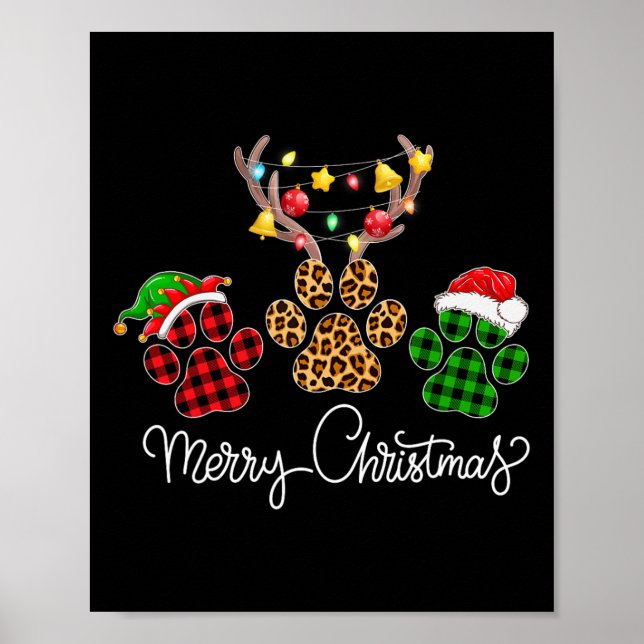 Poster Joyeux Chien De Noël Paws Éclairage Buffalo Plaid  (Devant)