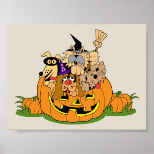 Poster Joyeux Chiens D'Halloween En Citrouille