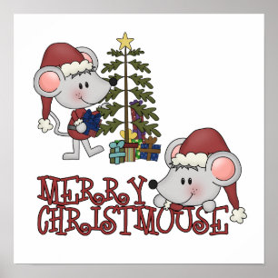 Poster Joyeux Christmouse avec l'arbre