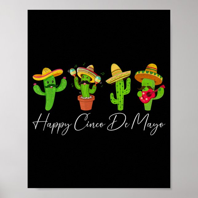 Poster Joyeux cinco de mayo cactus fiesta mexicain (Devant)
