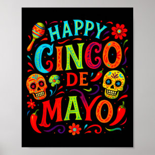 Poster Joyeux Cinco De Mayo - Fête Mexicaine Crânes Party