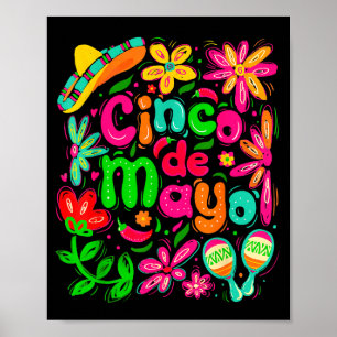 Poster Joyeux cinco de mayo mexicain chapeau margarita