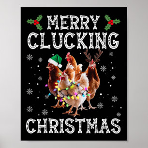 Poster Joyeux clucage Noël Drôle poulet Santa Hat X