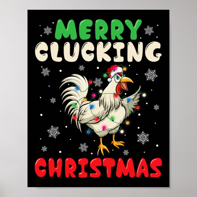 Poster Joyeux Cluckin Noël Drôle Poulet Père Noël 1 (Devant)