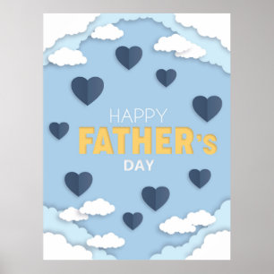 Poster Joyeux coeur bleu Fête des pères dans le ciel Cart