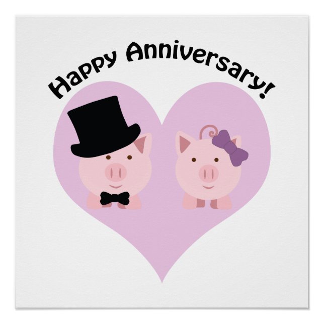 Poster Joyeux couple de cochons à l'anniversaire (Devant)