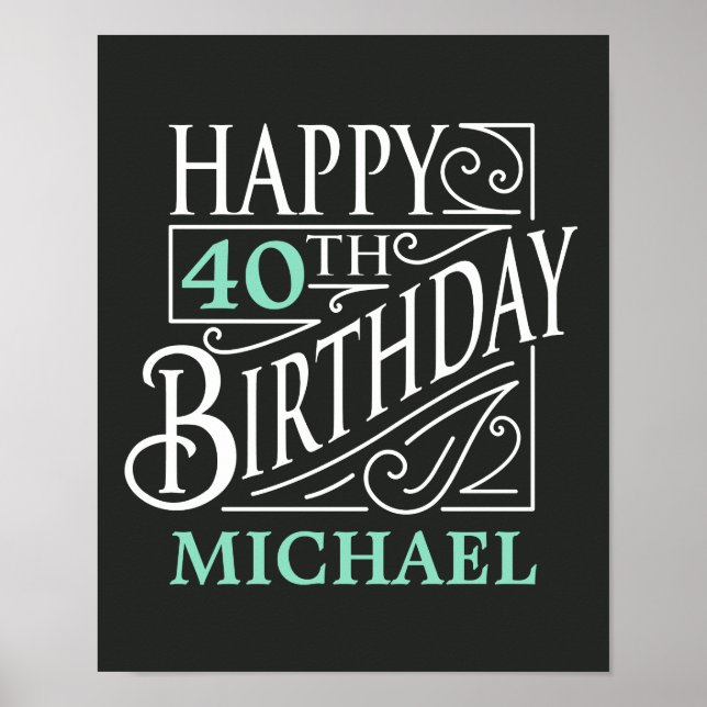 Poster Joyeux design d'anniversaire, style décoratif vint (Devant)