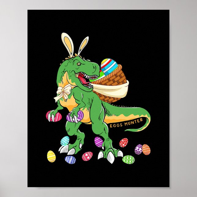 Poster Joyeux Dinosaure Pâques T rex Dino Lover Panier Ga (Devant)