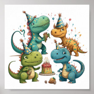 Poster Joyeux dinosaures d'anniversaire