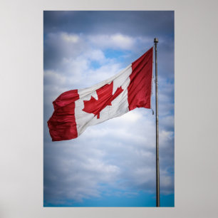 Poster Joyeux drapeau canadien rouge et blanc de la fête 