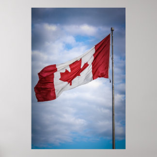 Poster Joyeux drapeau canadien rouge et blanc de la fête 