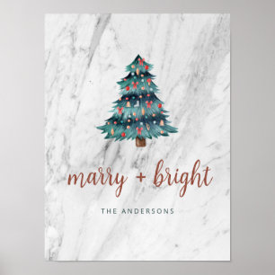 Poster Joyeux et brillant marbre Arbre de Noël et Script