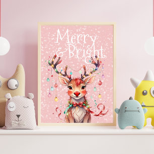 Poster Joyeux et brillant Rinder mignon et lumières de No