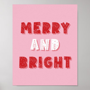 Poster Joyeux et lumineux, Joyeux Noël, Noël, Rose