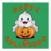 Joyeux fantôme d'Halloween assis sur un citrouille