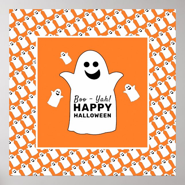 Poster Joyeux Fantôme, fête d'Halloween orange (Devant)