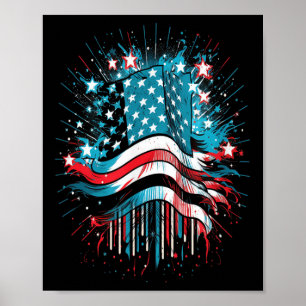 Poster Joyeux feu d'artifice commémoratif américain Drape