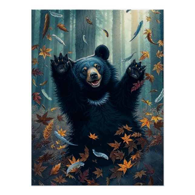 Poster Joyeux Feuilles de chasse à l'ours noir (Devant)