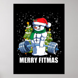 Poster Joyeux Fitmas, Funny Noël Snowman Gym Lifting