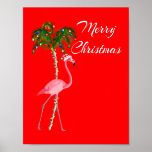 Poster Joyeux Flamant rose de Noël