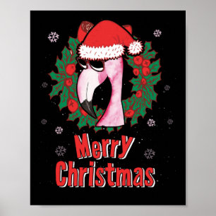 Poster Joyeux Flamant rose de Noël Lunettes de soleil San