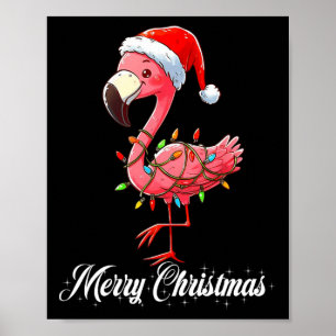 Poster Joyeux Flamant rose de Noël Père Noël Fa La La Min