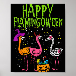 Poster Joyeux Flamingoween Y Flamants Drôle de Cos d'Hall