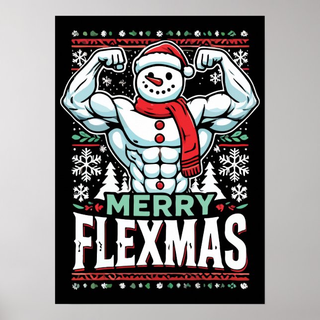 Poster Joyeux Flexmas - Snowman Flexting Gym de Noël (Devant)