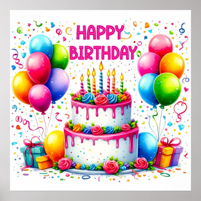 Poster Joyeux gâteau d'anniversaire (Devant)