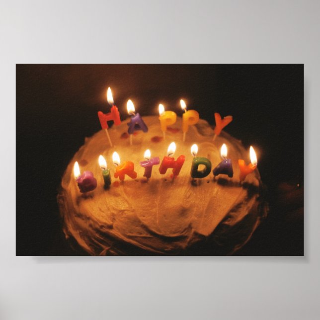Poster Joyeux gâteau d'anniversaire avec des bougies (Devant)