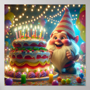 Poster Joyeux Gnome d'anniversaire