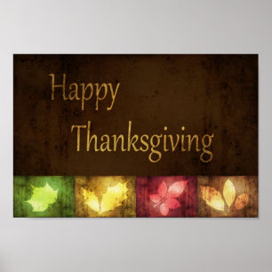 Poster Joyeux Grunge de feuilles de Thanksgiving
