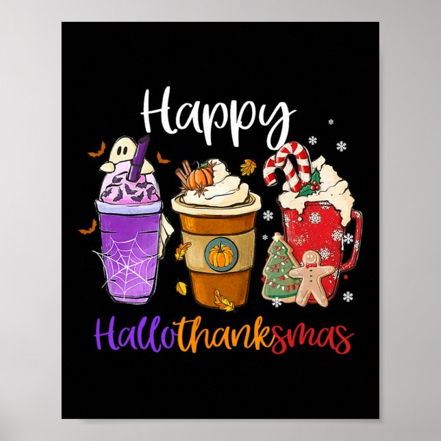 Poster Joyeux Hallothanksmas Café Latte Halloween Merci (Devant)