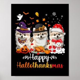 Poster Joyeux Hallothanksmas Chien Poméranien Halloween C
