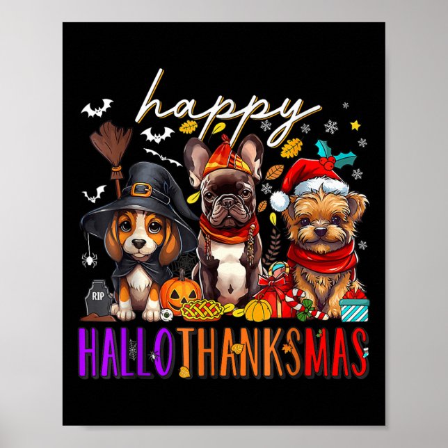 Poster Joyeux Hallothanksmas Chiens Halloween Thanksgivin (Devant)