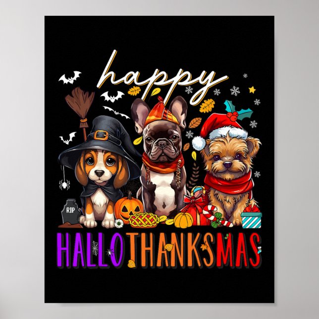 Poster Joyeux Hallothanksmas Chiens Halloween Thanksgivin (Devant)