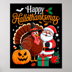 Poster Joyeux Hallothanksmas drôle Halloween Thanksgiving