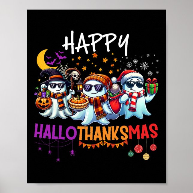 Poster Joyeux Hallothanksmas Ghost Halloween Thanksgiving (Devant)