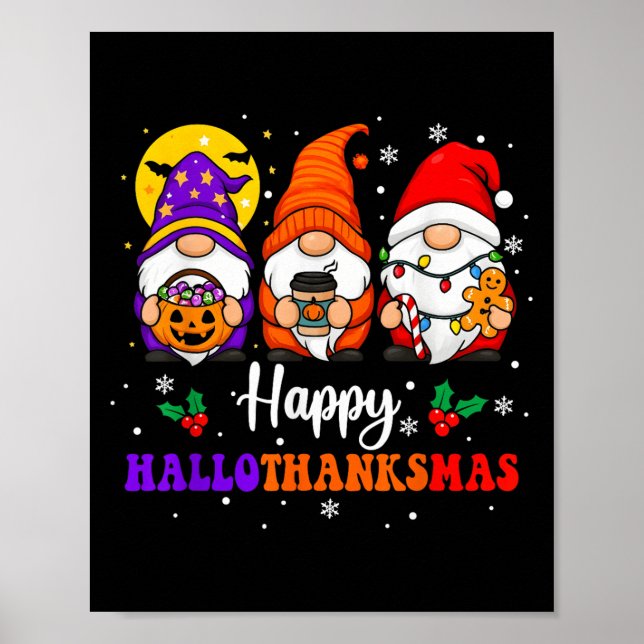 Poster Joyeux Hallothanksmas Gnomes Lover Halloween Joyeu (Devant)