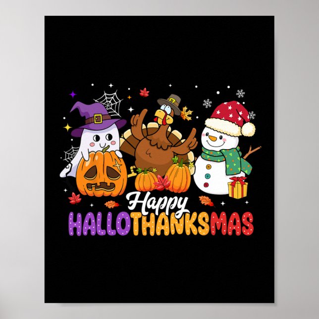 Poster Joyeux Hallothanksmas mignon fantôme Halloween Tha (Devant)