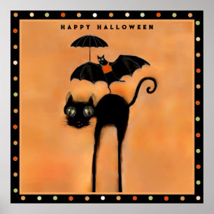 Poster Joyeux Halloween Chat Noir et Acrobate