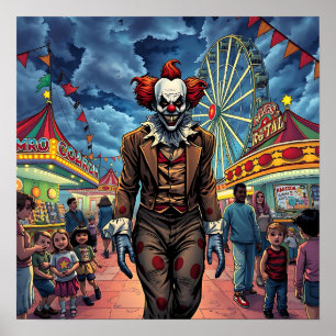 Poster Joyeux Halloween Clown éffrayant au carnaval