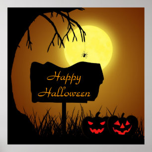 Poster Joyeux Halloween Jack O Lantern Citrouilles