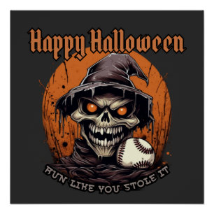 Poster Joyeux Halloween, joueur de baseball