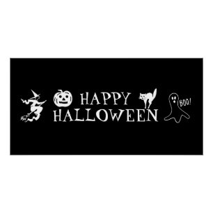 Poster Joyeux Halloween noir blanc effrayant
