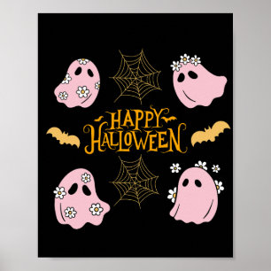 Poster Joyeux Halloween Pink Ghosts Wall Art